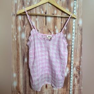 Pink White Gingham Plaid Print Ruffle Tank Top Size Small Boho